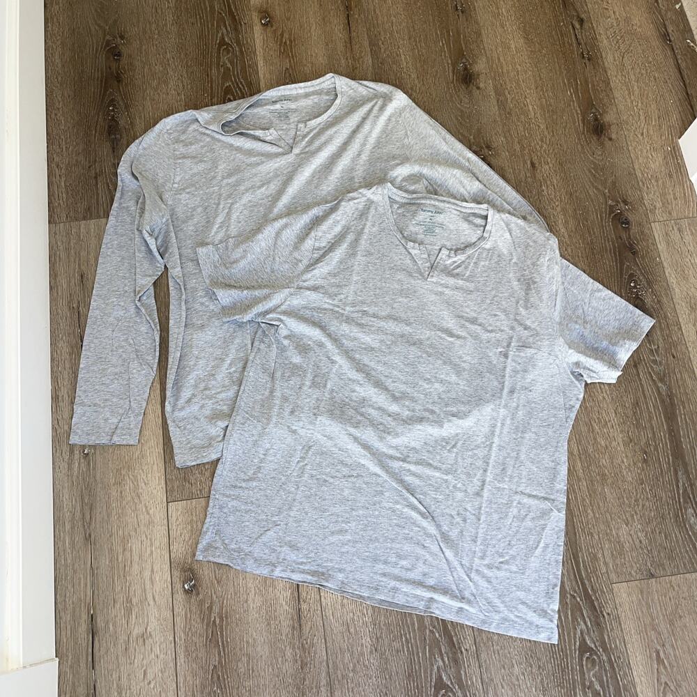 Tommy John Pima Cotton Long Sleeve Short Sleeve T Shirt Set Grey Split Neck XL